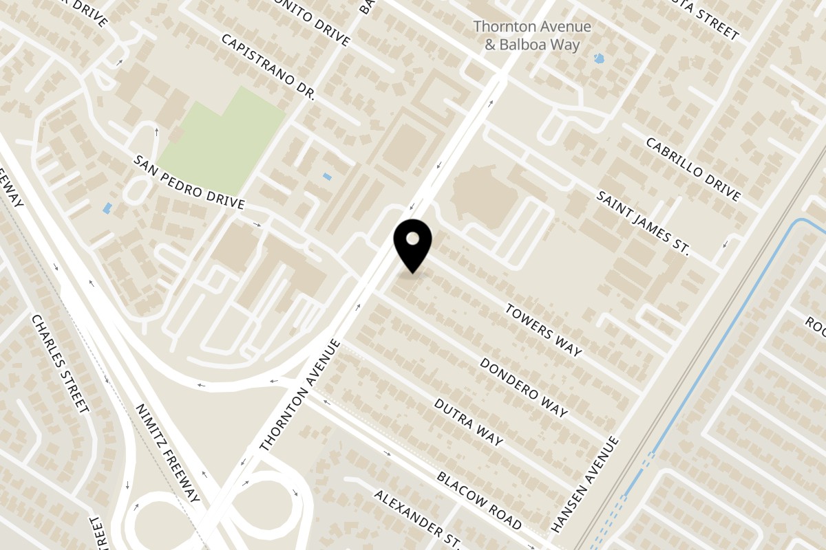 Map showing the location of Adobolicious on 4812 Thornton Avenue in Fremont